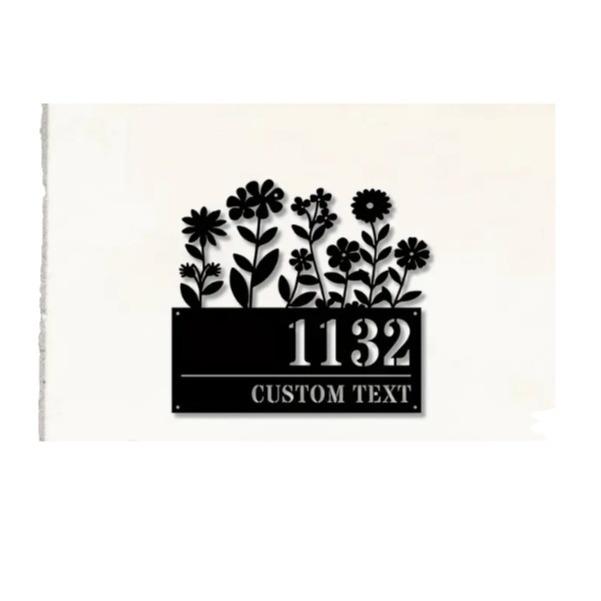Personalized Iron Address Sign with Floral Design and Custom Street Name