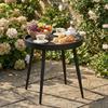 49.5 Cm Round Garden Table, Small Outdoor Coffee Side Table with Plastic Tray-Style Top, Metal Legs, Black