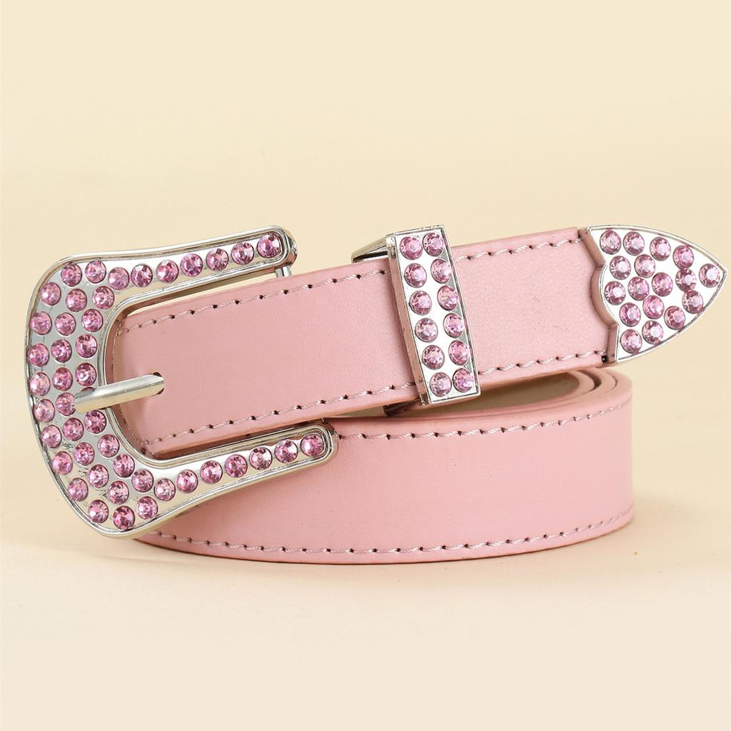 Women'S Belt Simple Pin Buckle Pu Premium Belt With Drill Belt Skirt Decorative Belt