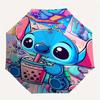 Stitch,Bubble Tea Themed Folding Umbrella, the Best Choice for Gift Giving, 8 Ribs, Casual, Durable, Lightweight and Portable Travel Umbrell
