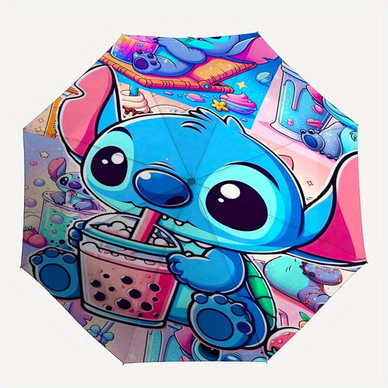 Stitch,Bubble Tea Themed Folding Umbrella, the Best Choice for Gift Giving, 8 Ribs, Casual, Durable, Lightweight and Portable Travel Umbrell