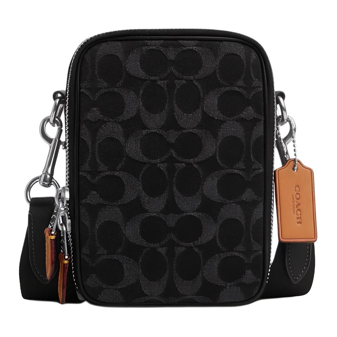 Coach Stanton 12 Classic Logo Zipper Closure Fabric With Leather Mini Crossbody Bag Unisex crossbody bag Black CO946-SVBK Basic Set (Bag+Dust Bag)