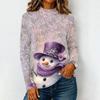 Women's Long Sleeve Knit T-Shirt with Neck and Christmas Print for Casual Wear