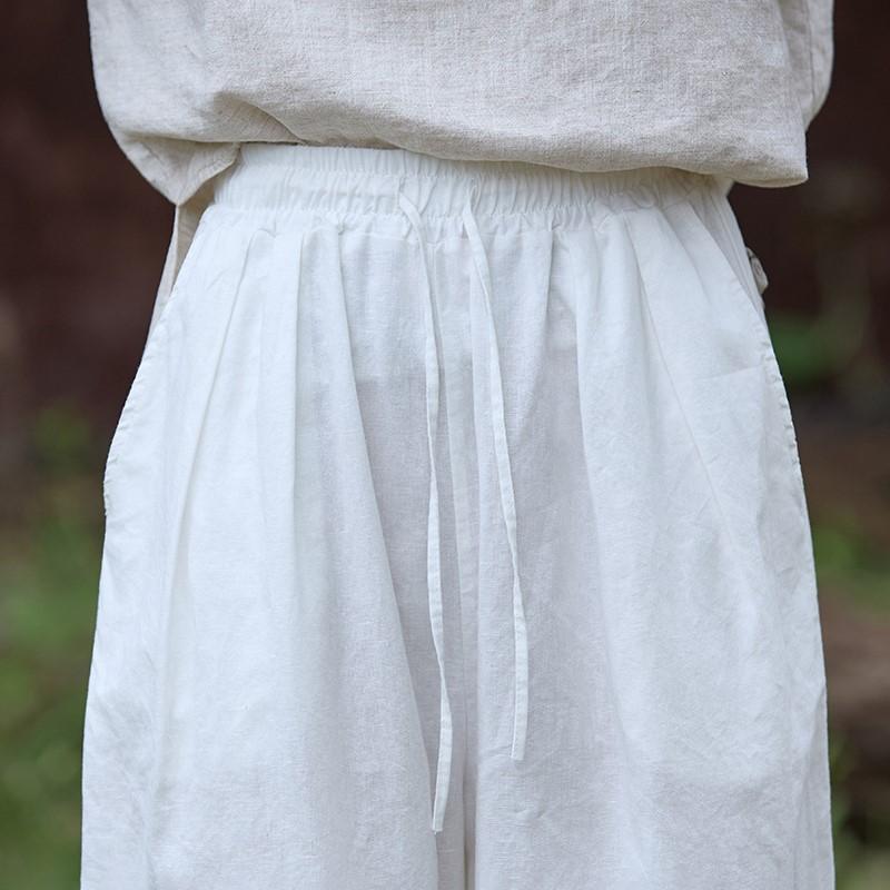 Johnature Women Vintage Thin Straight Pants Elastic Waist Solid Color Summer Trousers Loose Casual Long Pants