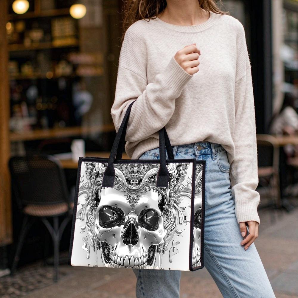 Gothic Skull Print Tote Bag for Daily Use