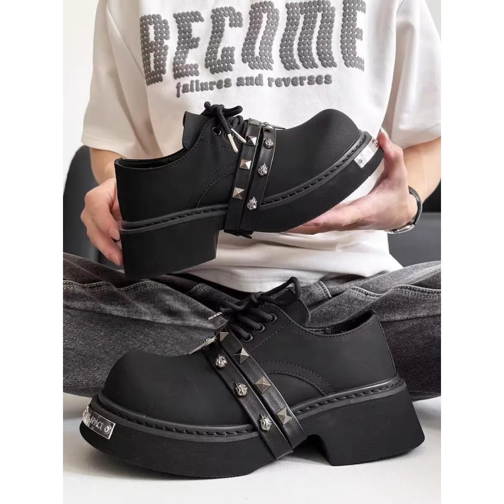 Cowhide Niche Personality Design Thick-soled Big-head Men and Women Same British Style Small Leather Japanese Retro Derby Shoes