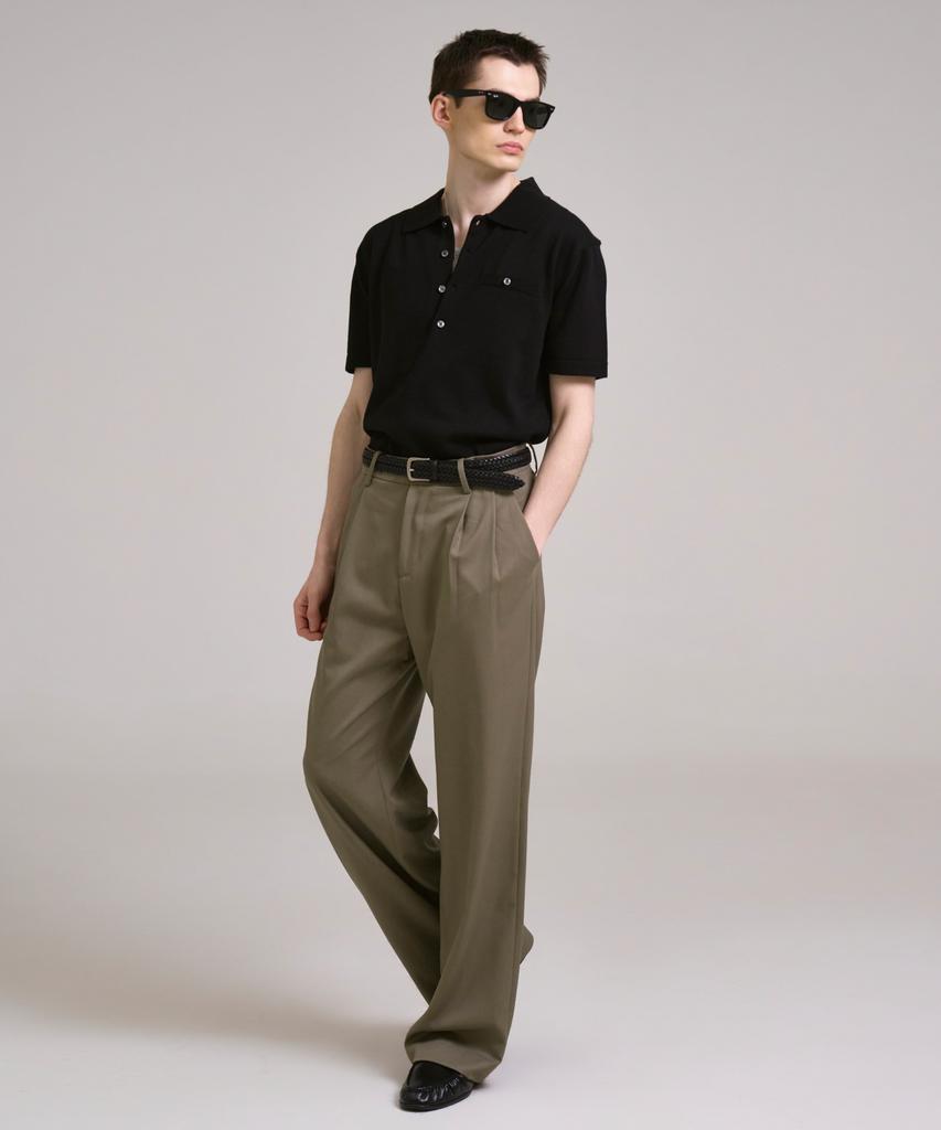 Sin And Lee Nocturnal Wide Pleated Wool Slacks Khaki