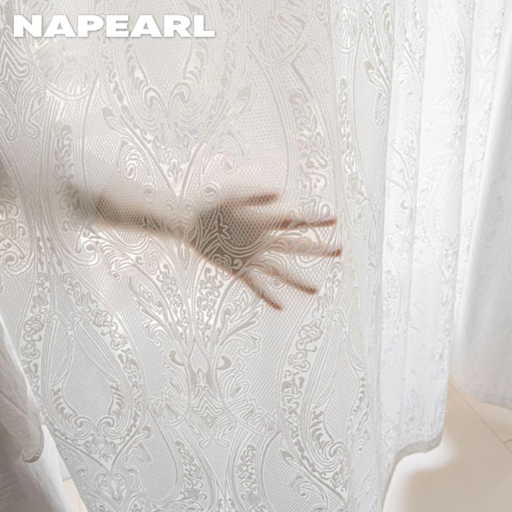 1PC NAPEARL French Jacquard White Translucent Sheer Curtain Comfortable Tulle for Living Room Bedroom Balcony Window Home Decor