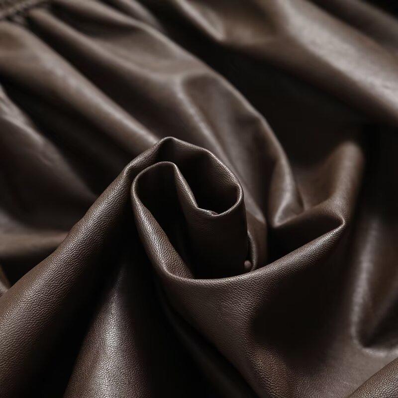 2024 Autumn Women's European & American Style Faux Leather Hooded Sweatshirt Coat