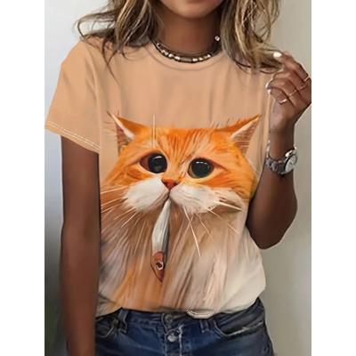 Damen T-Shirt Tier Katze 3D-Druck Sommer Kurzarm T-Shirt Süßes Mädchen Streetwear Weibliche Übergroße Kleidung Pullover