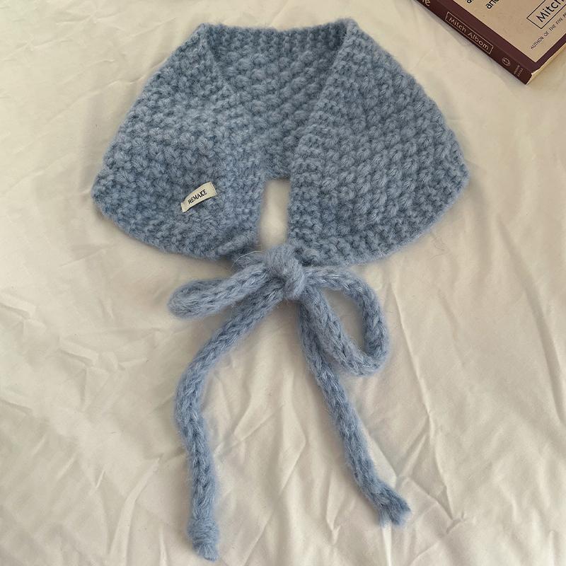 

Solid Color Wool Tie Small Scarf For Women Autumn And Winter Warm Ear Protection Knitted Ear Cover as the picture