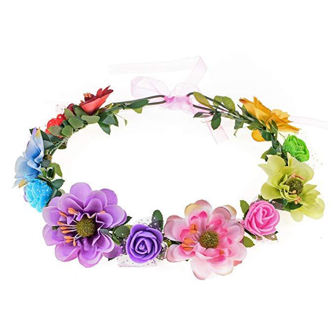 Adjustable Ribbon Rose Flower Crown Wreath for Weddings - European and American Style