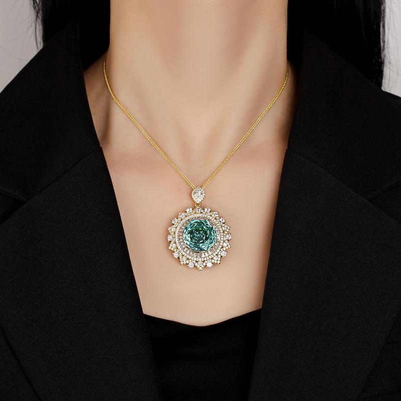 Jewelry Copper Bottom Gold Plated Rose Chepala Green Sunflower Gold Pendant Main Stone 18Mm