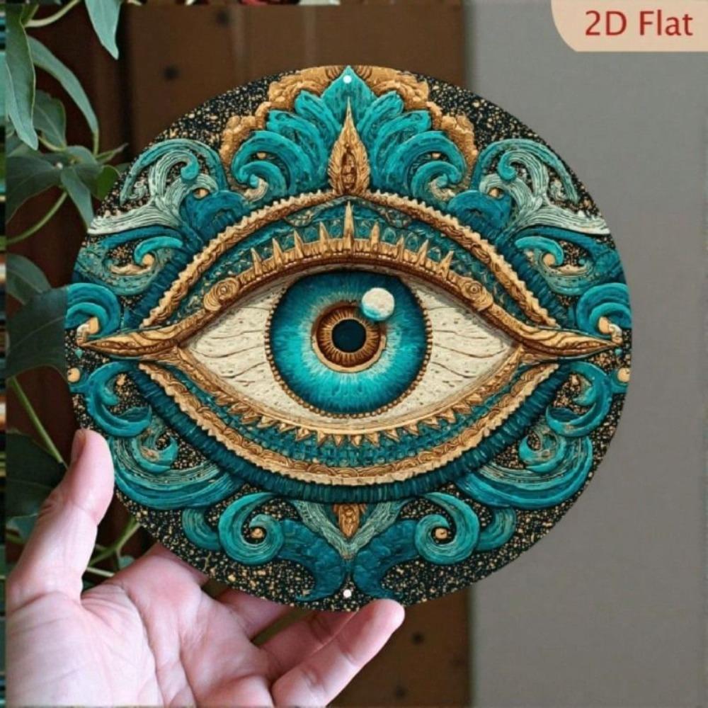 Vintage Round Tin Sign Fatima Hand Eye Protection Wall Art Decor for Home