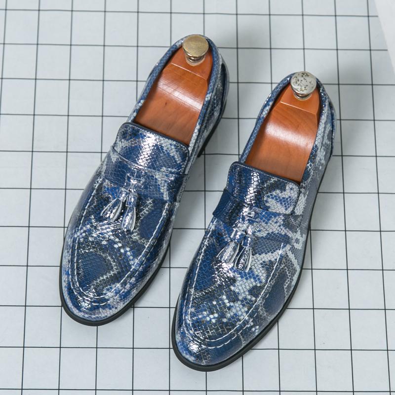 Fashion BRAND LEATHER SHOES BROWN BLACK SLIP ON SNAKE PRINT MEN'S CASUAL SHOES WEDDING OFFICE BANQUET CASUAL LOAFERS MEN