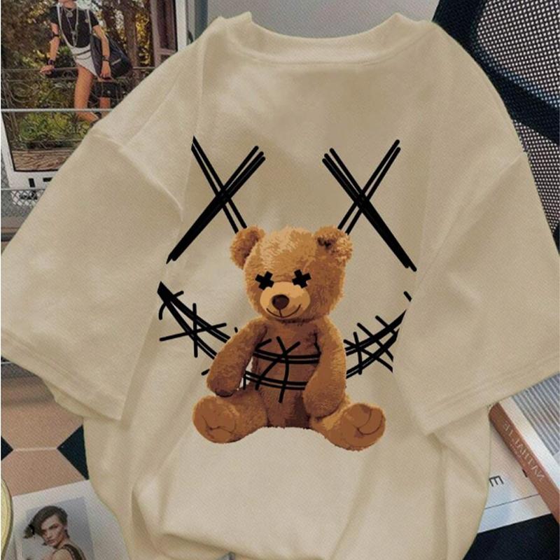 New Summer Men's Fashion T-shirt Cartoon Bear Smiling Face Printed Men's T-shirt Top