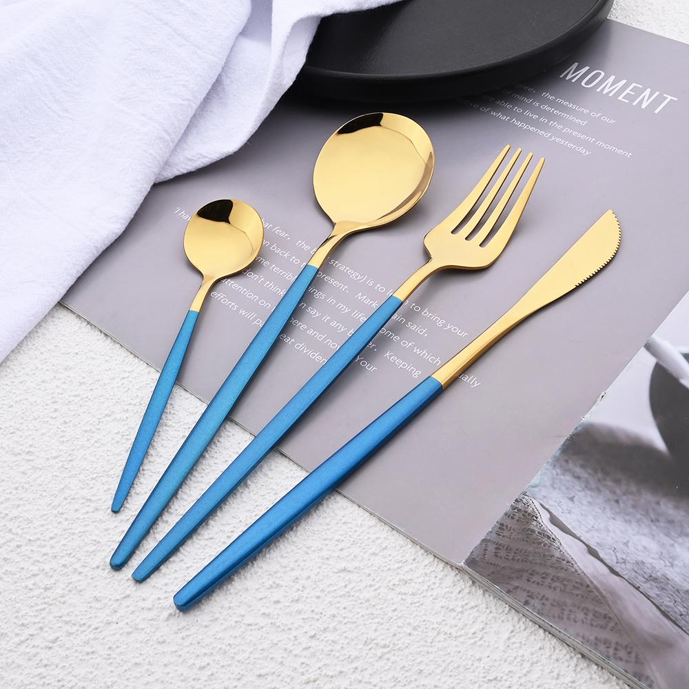 10People Black Silver Flatware Cutlery Set Knife Dessert Fork Spoon Dinnerware Stainless Steel Tableware Set Party Kitchen Tool