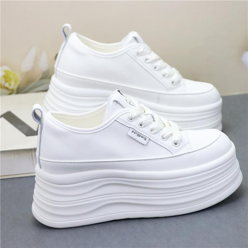 Fashion Wedge Heel Sneakers Shoes Comfy Casual Shoes Female 8cm High Quality Microfiber Leather White Platform Sneakers for Women