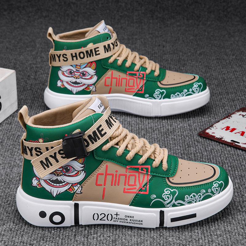 2025 New Men's High-Top Boots Chinese Anime Skate Shoes Non-Slip Comfort Sneakers Trendy Streetwear Canvas Footwear for Students