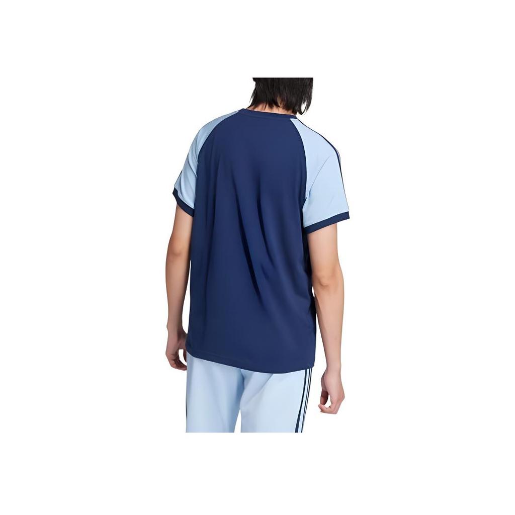Adidas Originals Colorblocked Striped Ribbed Crew Neck Short Sleeve T-Shirt Men Tops Night-Blue IY4868