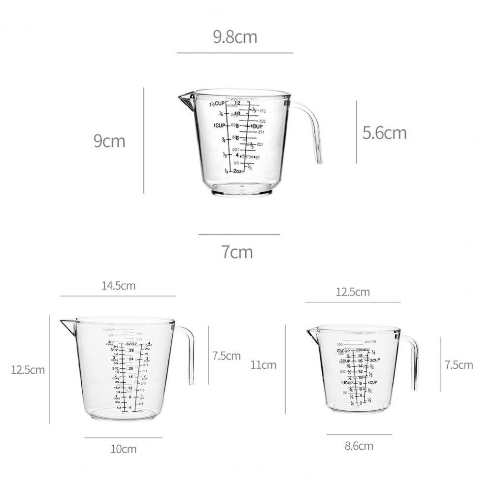 300/600/1000ml Measuring Cup Transparent Heat Resisting Plastic Milk Water Scale Measuring Jar Microwave Tool for Baking
