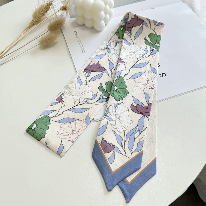Floret Printed Hairband Silk Satin Bag Scarf For Women Skinny Long Wrist Ribbon Neck Scarves Fashion Hair Scarfs For Women