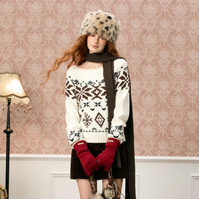 SanCai 2025 Winter Fair Isle Off-Shoulder Pullover Sweater