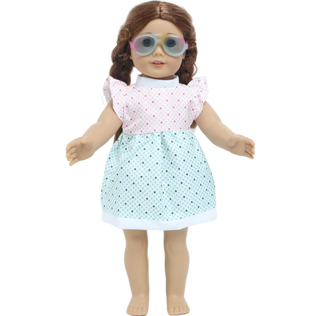 Rochie pentru păpuși de 18 inch, haine cu ochelari, set de joacă pentru casă de păpuși, accesorii, ținută pentru păpuși de 45 cm, jucărie, cadou de aniversare(FĂRĂ PĂPUȘI)