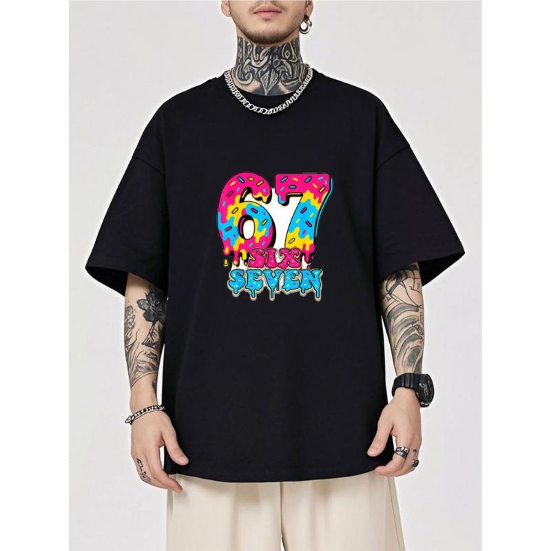 

European sizes American Street Style 67 Meme Donut Graffiti T-Shirt Is a Trendy Eye-Catching Outfit. It Features a Regular Fit with Short Sleeves S чёрный