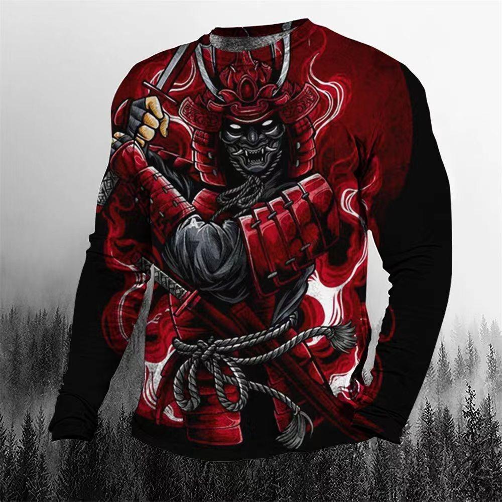 Japanische Samurai 3D-Druck T-Shirts Herren Damen Neu Retro Langarm T-Shirt Streetwear Harajuku Pullover Tees Tops Kinderkleidung