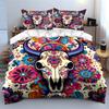 Colorful Bull Skull Design. Bedding Sets Duvet Cover Sets Duvet Covers Pillowcases(1 * Duvet Cover 2 * Pillowcases Without Duvet Insert)