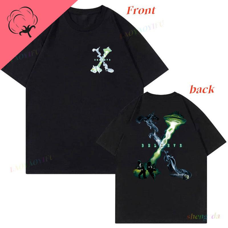 

The X Files Front Back Printed TShirt I Want To Believe Cotton Movie Secret of XFiles Graphic TShirts Unisex Fashion Vintage 3XL