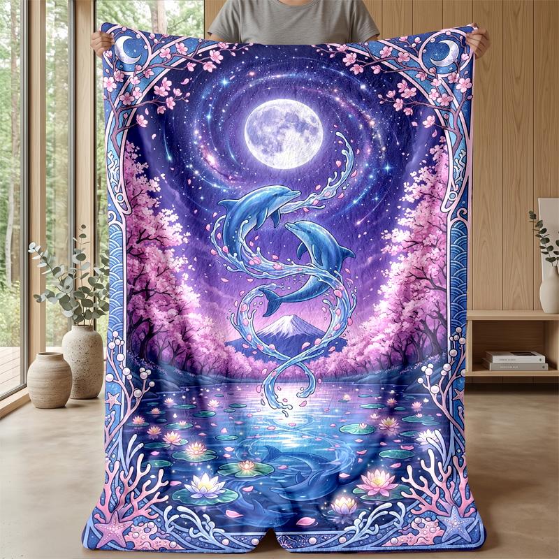 Mermaid and Dolphins Dance Theme blanket Lightweight Warm Flannel Blanket Decorative Throw Blanket for Home Decoration