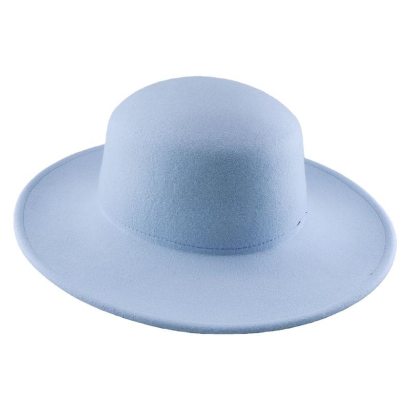 Autumn And Winter Wool New Big Brim Thickened Top Hat Felt British Retro Solid Color Light Board Flat Top Hat For Men And Women
