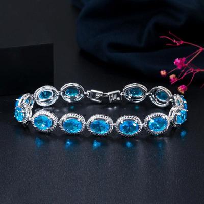 WWJ Glänzende hellblaue ovale Zirkonia-Tennisarmbänder, Schmuck, Geschenk