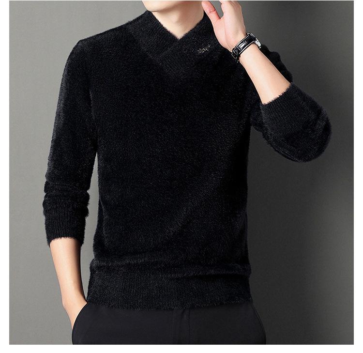 Men's Autumn/Winter V-Neck Imitation Mink Velvet Sweater - Soft, Warm, and Stylish Knitwear