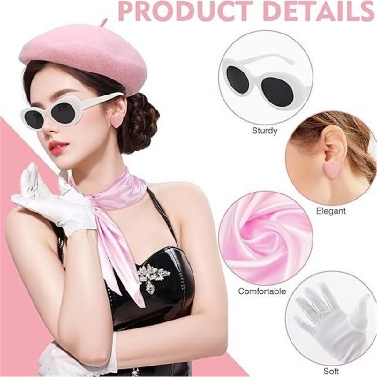 Francouzská kostýmová sada 80. let Francouzská žena Baret Klobouk Kostýmové doplňky Oválné sluneční brýle Šátek Rukavice