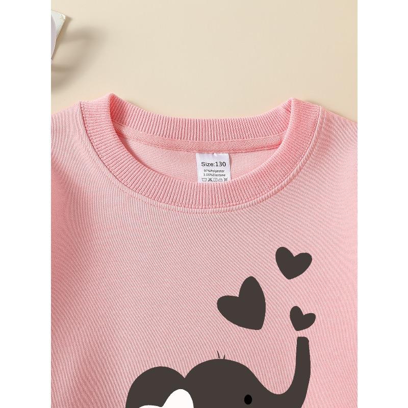 Girls' Long-Sleeve Round Neck Sweatshirt with Printed Design, Keep Cute Elephant P Suitable for Spring And Autumn, Fashionable And Casual