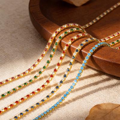 Shiny AAA+ 3mm Colorful Crystal Tennis Chain Necklace Bling Rainbow Cubic Zircon Choker for Women Party Fine Jewelry Gift