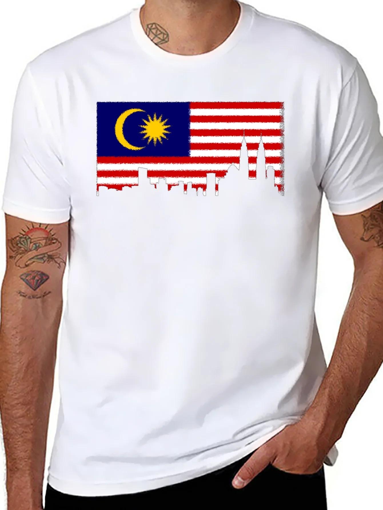

Malaysia Flag Skyline Print Men s T-Shirt Fashion Short Sleeve Cotton Tee Funny Tops Summer Sports T-shirt Men Oversize Clothing 4XL