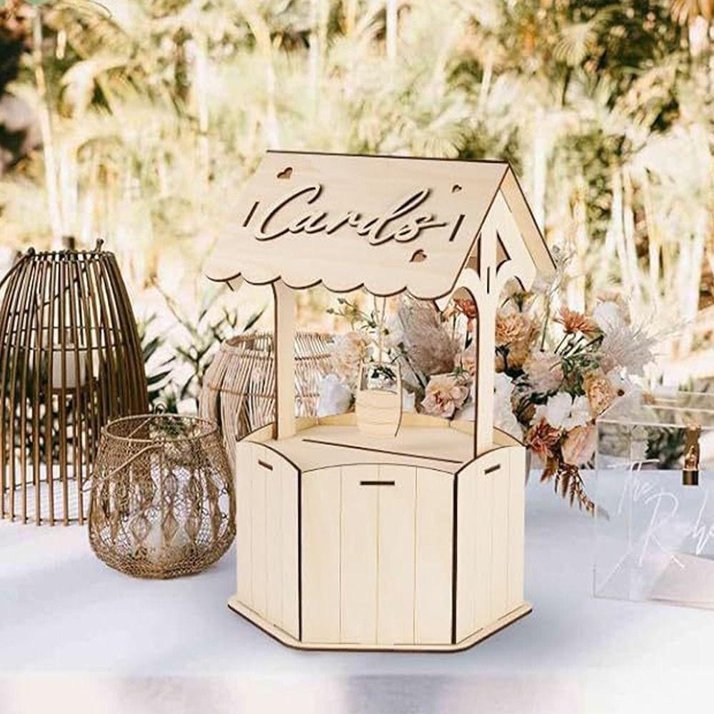 Trähantverk önskningar Bröllopskortlåda Naturlig Mottagningslåda Träpresentkortlåda Födelsedag Babyshower