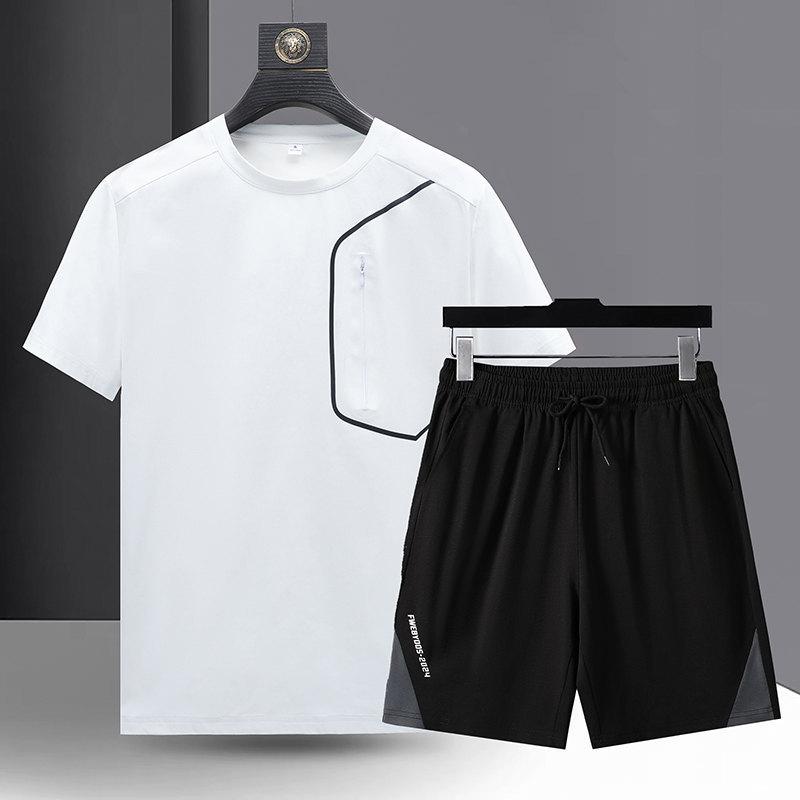 

Летний Плюс Повседневный Комплект Моды с Шортами и Футболкой с Коротким Рукавом для Мужчин, Дышащий и Универсальный, Свободный и Спортивный XXXXXL белый