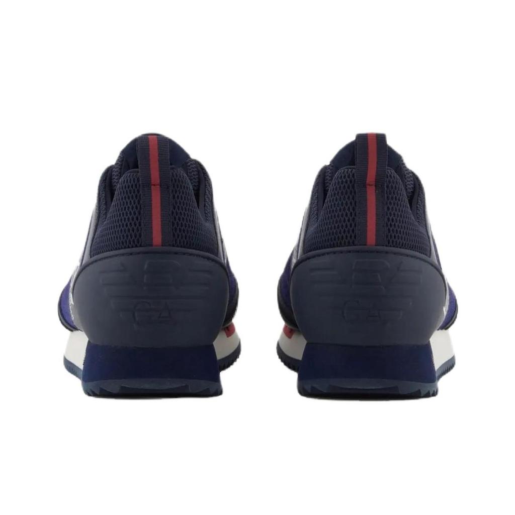 Emporio Armani EA7 Cow Split Leather Suede Patchwork Thick Sole Round Toe Lace-Up Low-Top Casual Shoes Unisex Sneakers Dark-Blue 7X000336AF18612MZ184