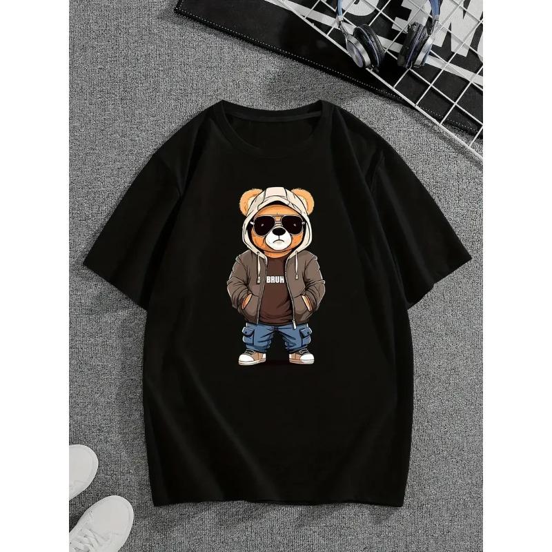 Men's Streetwear-Inspired Cartoon Bear T-Shirt | Versatile Crew Neck | Summer-Ready Short Sleeves | Trendy Casual Wear T-Shirts Men’s