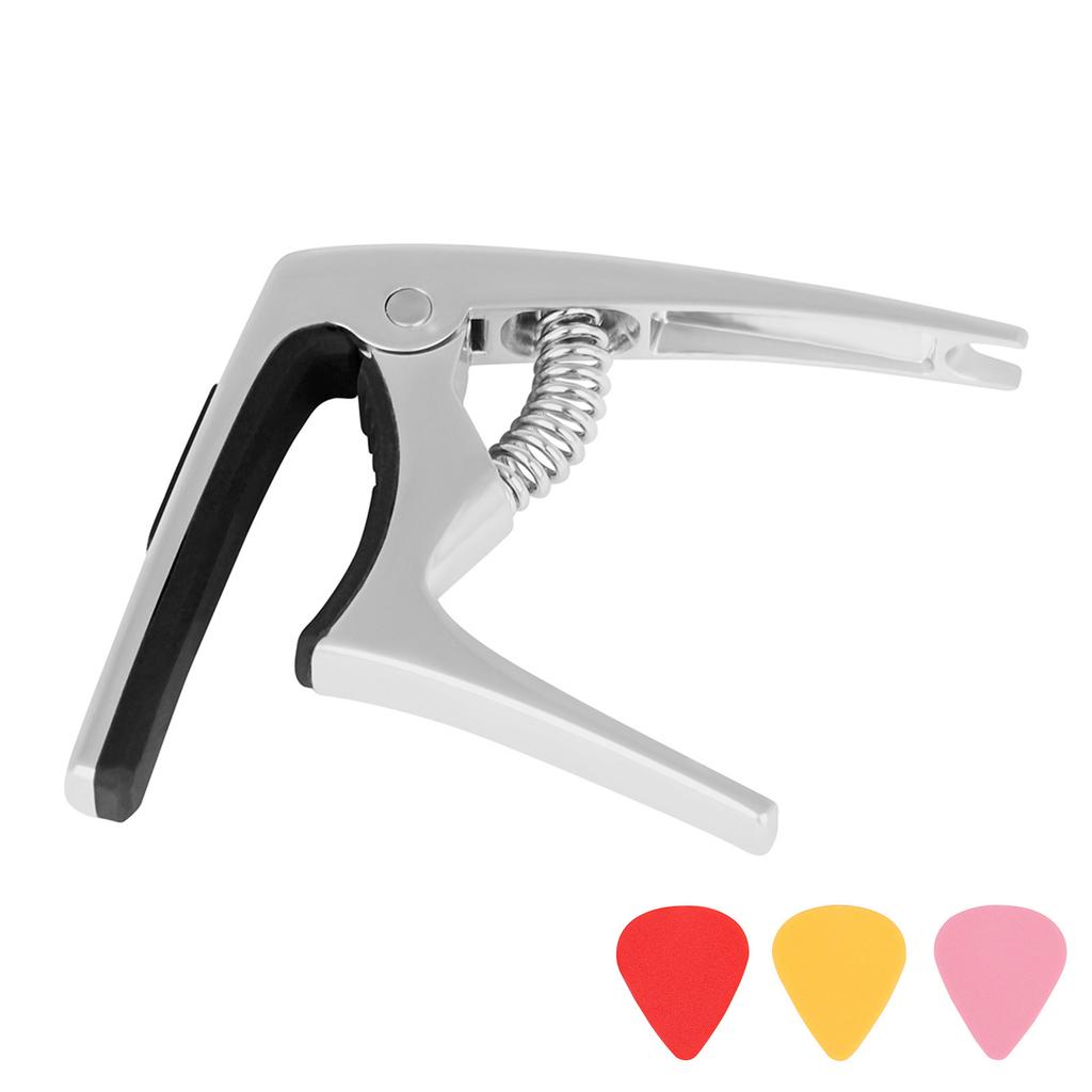 Guitar Capo Adjustable Guitar Capo Tuning Tone Clip with 3 Guitar Plectrums for Acoustic Electric Guitar Bass Ukulele