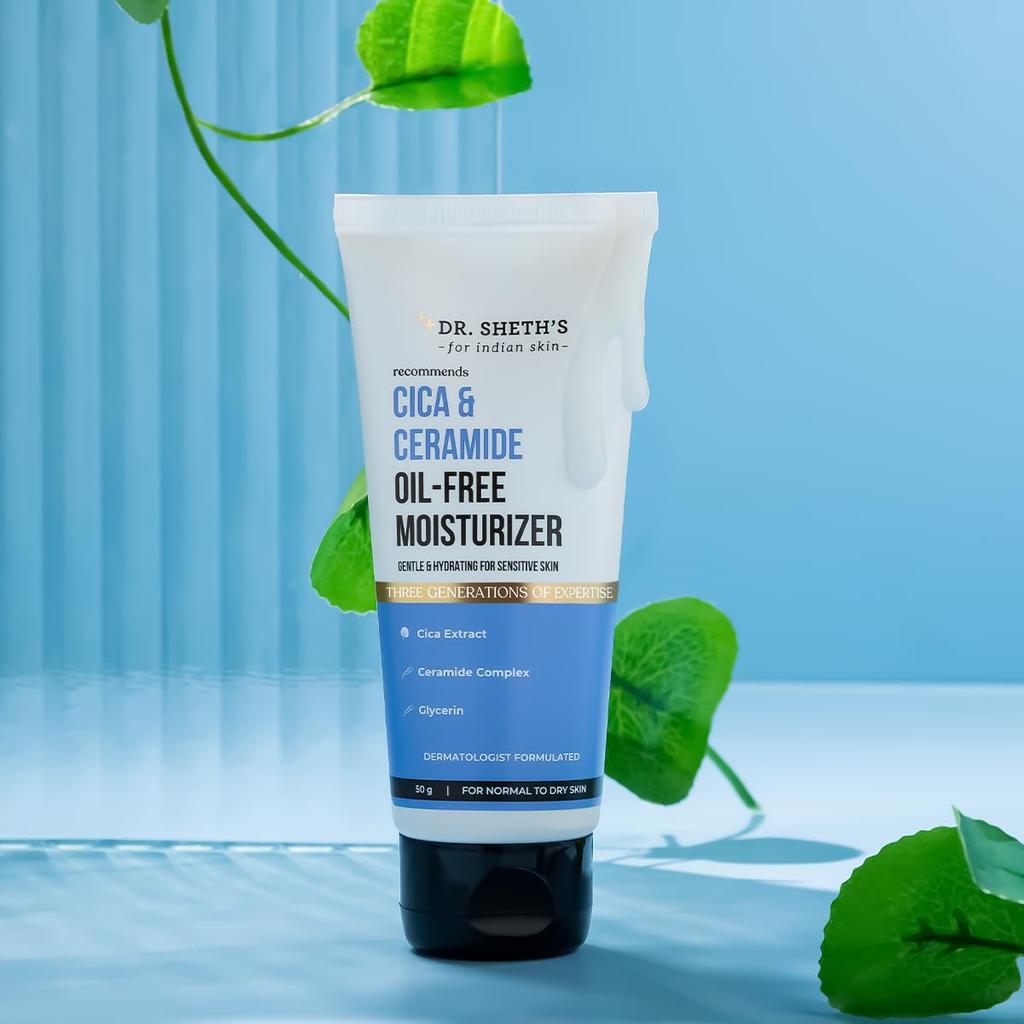 Dr. Sheth's Cica & Ceramide Oil-Free Moisturizer 50g | Lightweight Hydrating Moisturiser for Men & Women