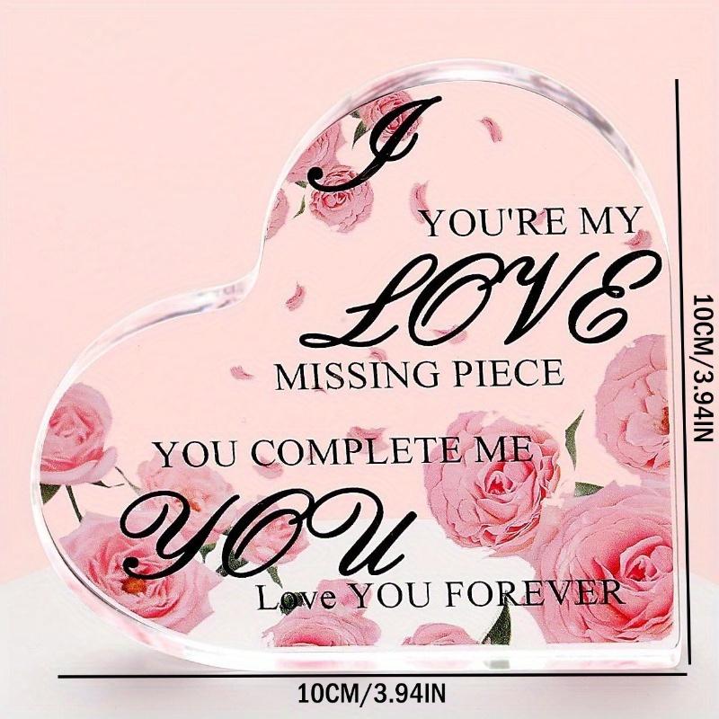 2D Flat Acrylic Heart Shaped Desk Decor Plaque, Wedding Anniversary Gift, Suitable for Wall Decoration, Porch, Room, Villa, Accents Home, Hallway, or