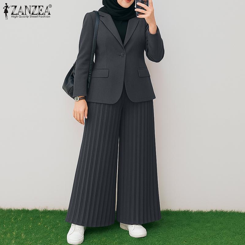 ZANZEA Women Cardigan Blouse and Pants Casual Two Piece Suit Sets