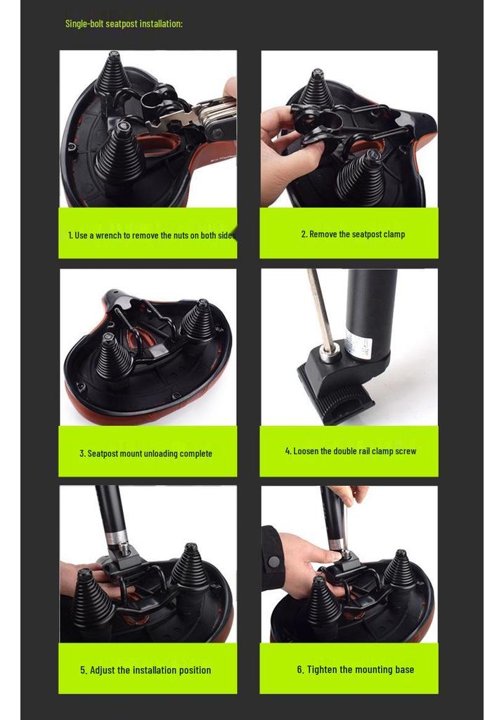 Thickened Sponge & Silicone Mountain Bike Saddle with Spring Shock Absorption for Comfort