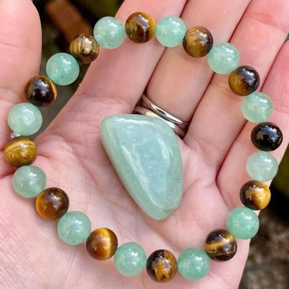 Браслет для привлечения денег, Браслет на удачу и богатство с зеленым авантюрином и тигровым глазом 20cm